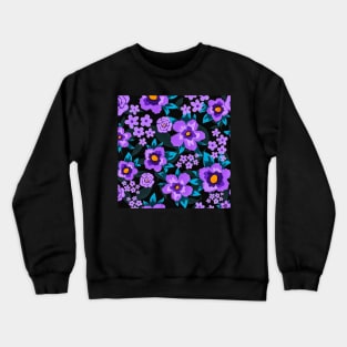 Floral Pattern with Flat Purple Flowers and Leaves Crewneck Sweatshirt